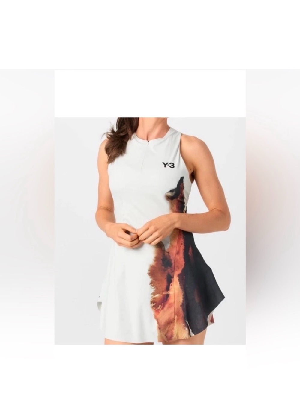 Y-3 White Dress with Abstract Brown/Black Print